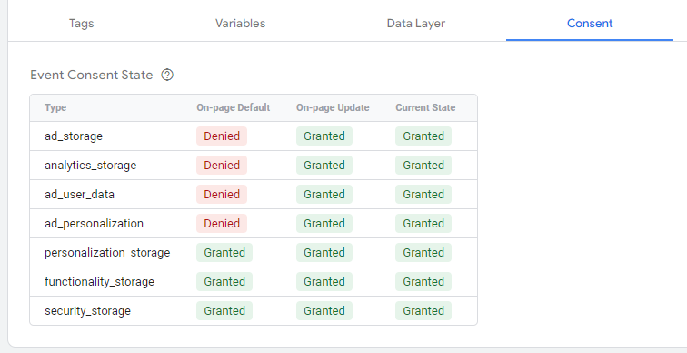 Preview consent mode status in Google Tag Manager