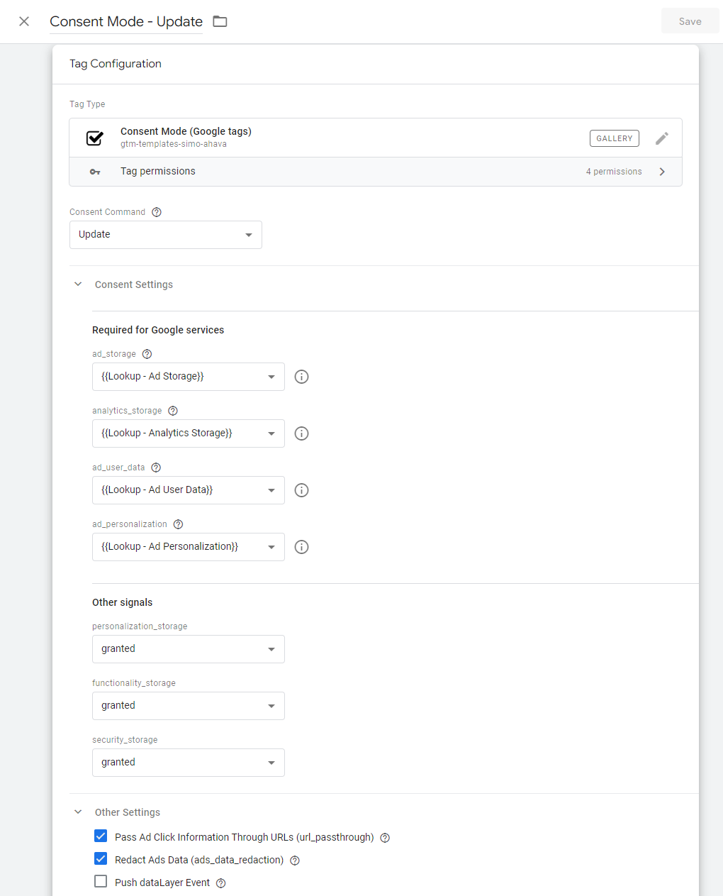 Consent mode tag update in Google Tag manager