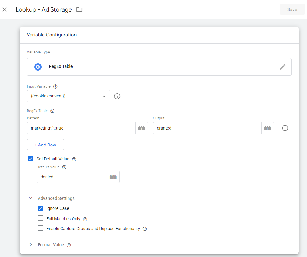 Lookup variable in Google Tag manager for cookie consent